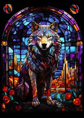 Wolf city stained glass