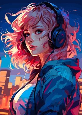 Synthwave Cyber Anime Girl