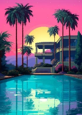 Sunset Mansion Pixel Art