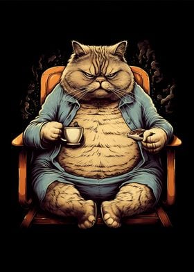 Fat Cat With Coffee