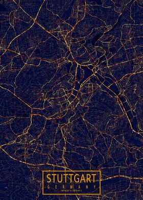 Stuttgart Map City Night