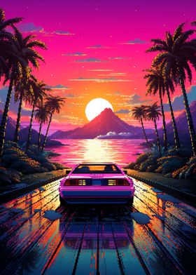 Synthwave Car Pixel Art