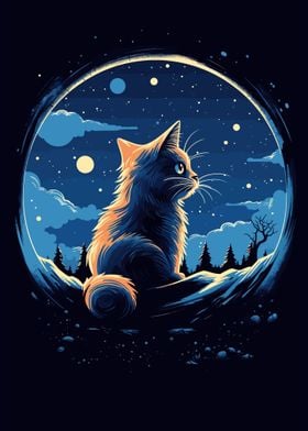 cat moon night