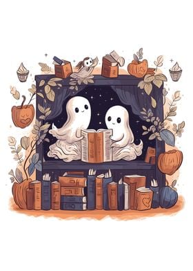 Cute Ghosts Reading Books