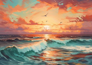  Sunset ocean painting