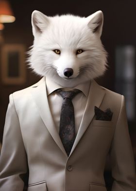 Arctic fox in a suit