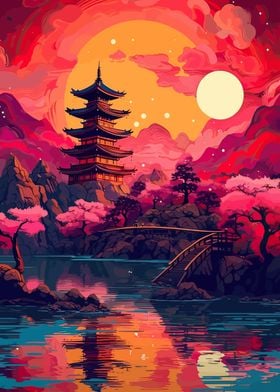 Japan Pagoda Sunrise