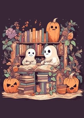 Cute Ghosts Reading Books