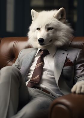 Arctic fox in a suit