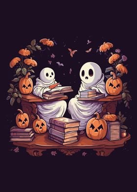 Cute Ghosts Reading Books