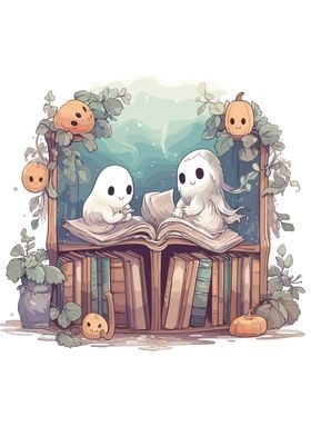 Cute Ghosts Reading Books