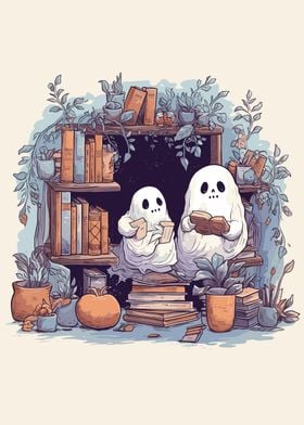 Cute Ghosts Reading Books