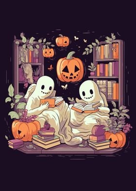 Cute Ghosts Reading Books