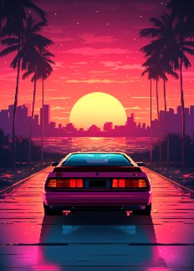 80s Sunset Car Pixel