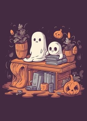 Cute Ghosts Reading Books