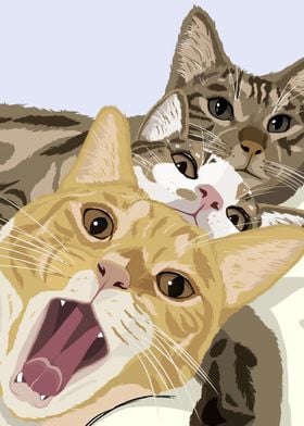 three cat selfie