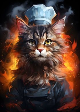 Cat Chef Cooking Painting