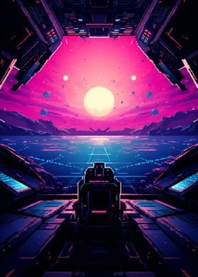 80s Spaceship Pixel Art