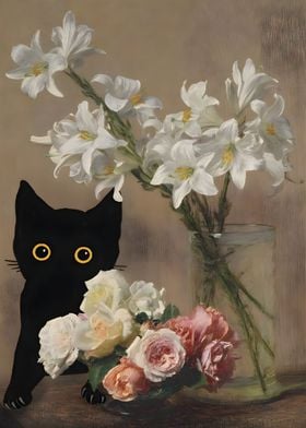 Cat with Flowers