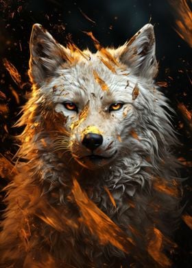 white wolf in gold