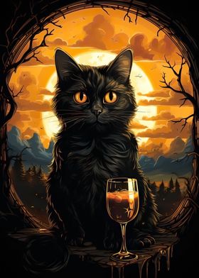 black cat hold beer glass 