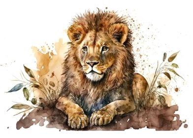 Lion cub in watercolor
