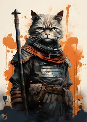 Fierce Warrior Cat Samurai