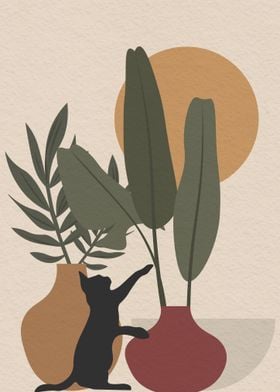 Vintage Cat And Plants
