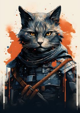 Cat Japanese Warrior