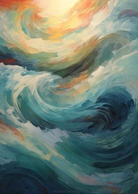 Sunset Oilpainting Waves