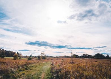 Hiking in a fall meadow