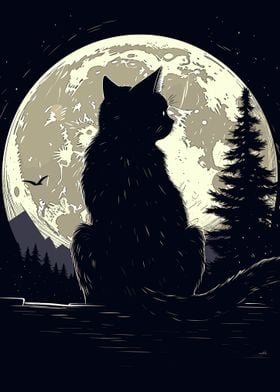 cat moon night