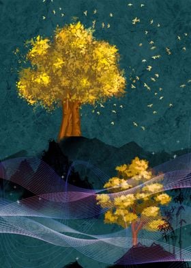 landscape gold trees art