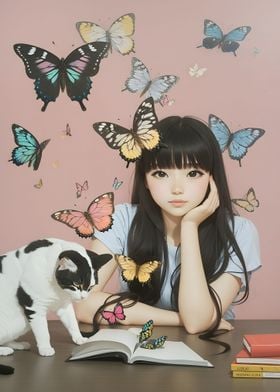 Girl And Cat