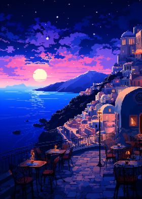 Greece Evening Pixel Art