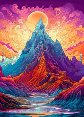 colorful fantasy mountains