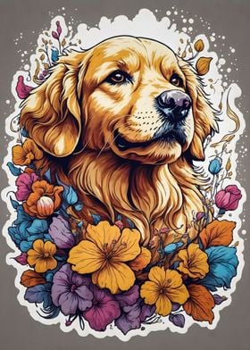 Golden Retriever Flowers