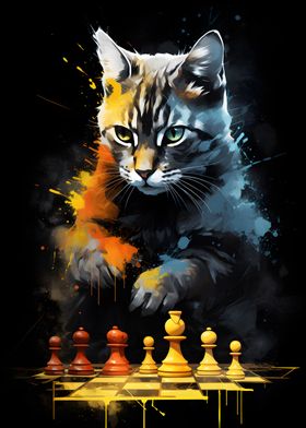 Cat Chess Painting