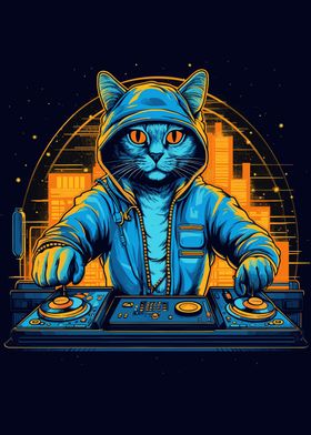 Cat Cute Playing Dj