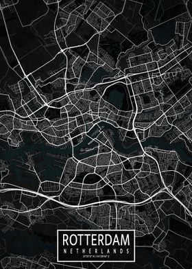 Rotterdam City Map Dark