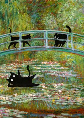 BLACK Cat Monet WaterLily