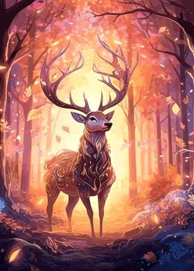 deer night moon landscape