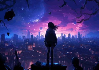 Anime Girl Cityscape