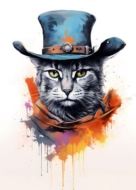 Cat as a Cowboy Painting