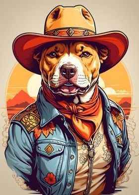 Pitbull Dog Cowboy