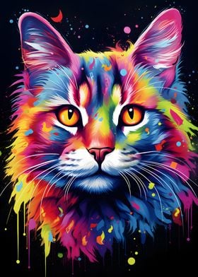 Colorful Cat Head Painting