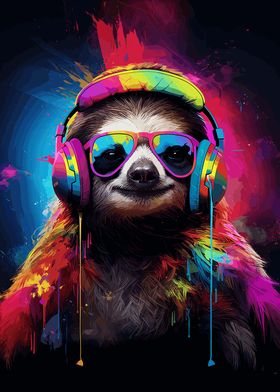 Sloth With Headphones