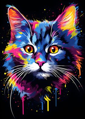 Painting of a colorful Cat