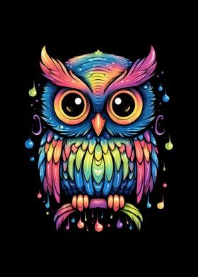 Pastel Goth Rainbow Owl