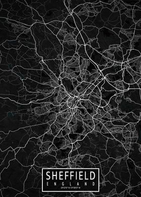 Sheffield City Map Dark